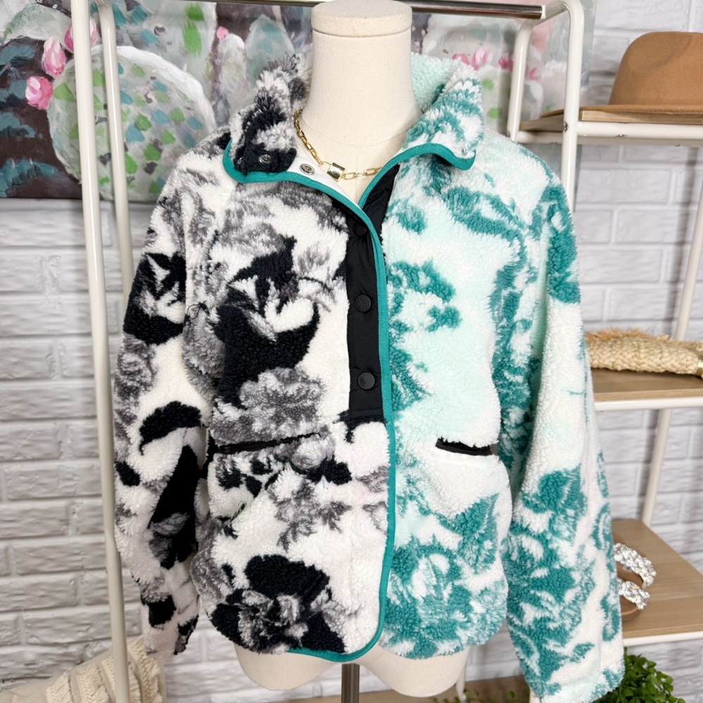 Free People New Hit The Slopes Fleece Jacket Minty Fresh Combo - Picture 3 of 6
